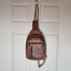Latmap Brown Faux Leather Sling Bag Crossbody Backpack Anti-Theft